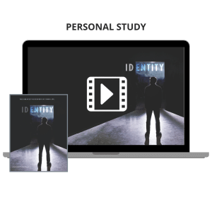 Identity Personal Study with a laptop showing a Identity video and a Identity workbook.