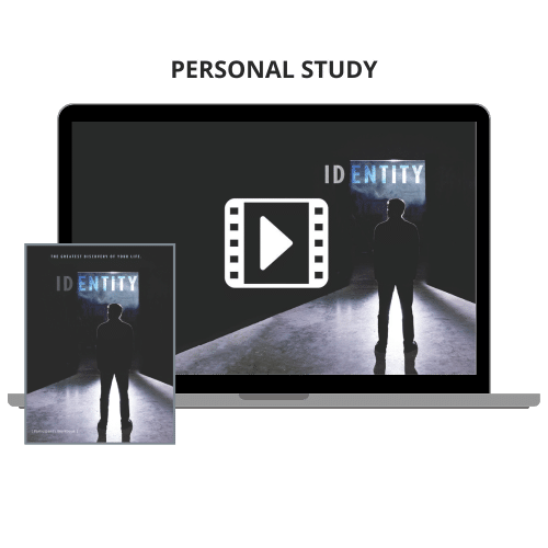 Identity Personal Study with a laptop showing a Identity video and a Identity workbook.